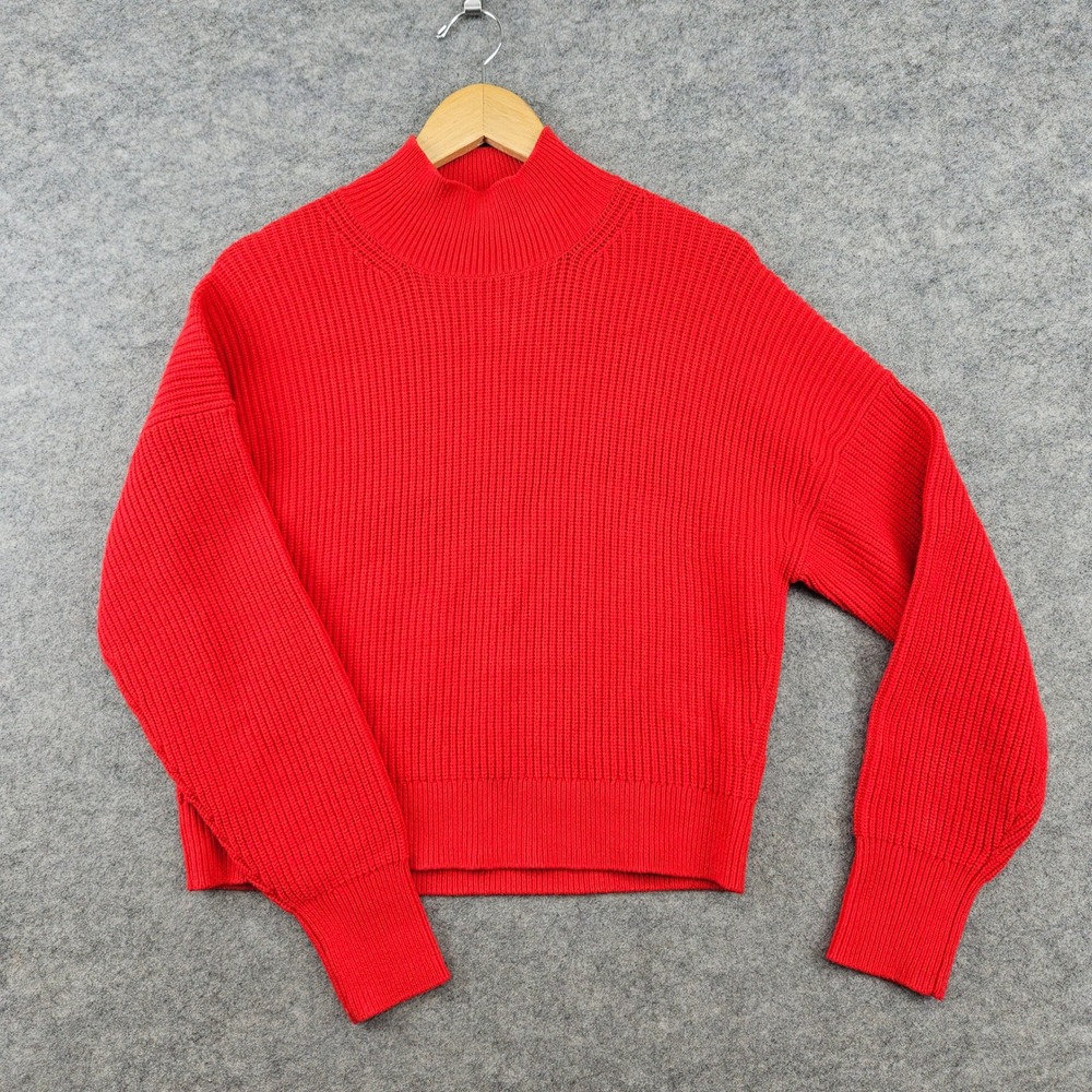 J Crew Mock Neck Sweater Womens Small Red Ribbed Knit Pullover Wide Fit Winter